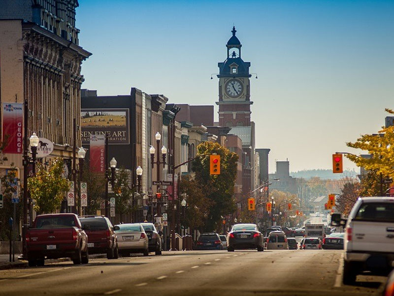 A photo of downtown Peterborough on a lovely day.